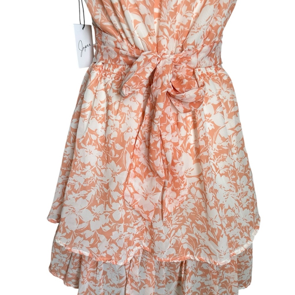 Japna Peach Floral Print V-Neck Tiered Ruffle Hem Sleeveless Dress Size M NWT - Picture 5 of 17